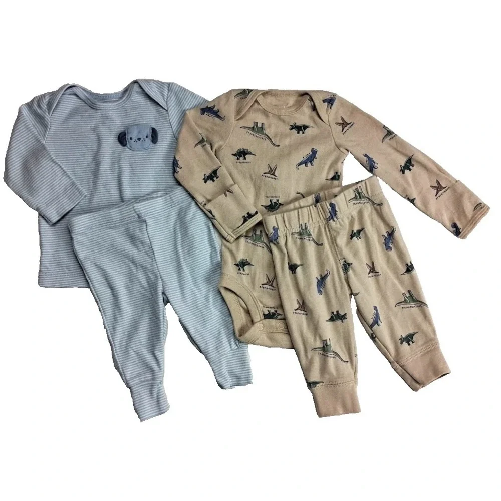 Carter's Baby 0 3 Mos‎ Outfit Lot 2pc Set Blue Brown Dinosaur Pants Bodysuit Boy
